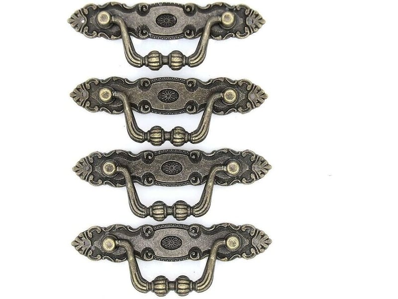  Paquet de 4 poignées en bronze ancien de 11x3,8 cm, poignées descendantes pour commodes et meubles  - Conforama A