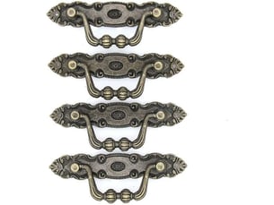 Paquet de 4 poignées en bronze ancien de 11x3,8 cm, poignées descendantes pour commodes et meubles
