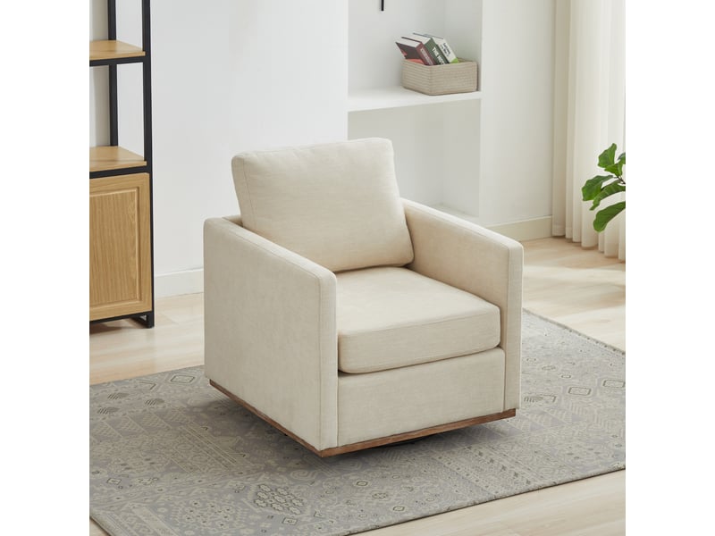  Fauteuil d’appoint pivotant rembourré à quatre faces en tissu chenille, accoudoirs inclus, rotation 360° pour salon, chambre et pièce d’enfant  - Conforama B