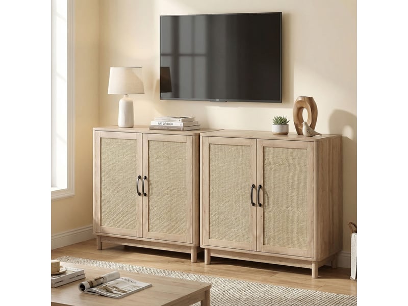  Buffet salon, meuble de rangement avec 2 portes en rotin, étagère réglable et bords arrondis, chêne, 76 x 35 x 75,5 cm  - Conforama W