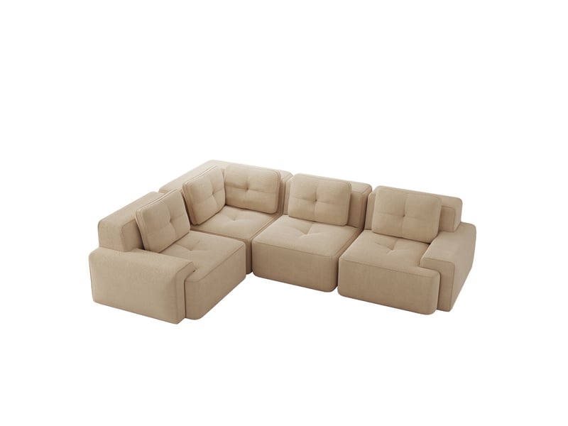  Canapé d'angle modulable 4 places en velours côtelé beige  - Conforama A