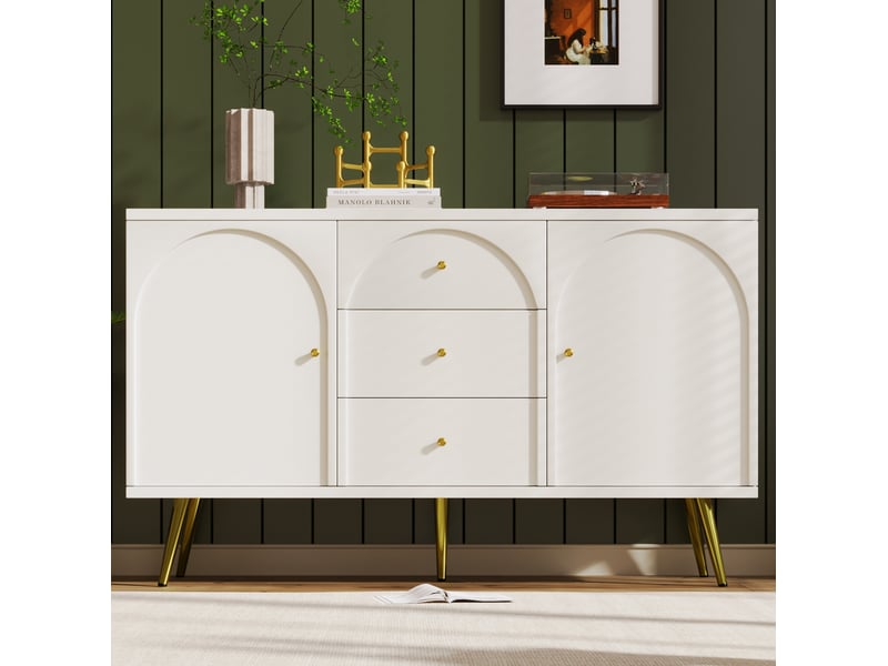  Buffet 2 portes et 3 tiroirs blanc crème 140 x 40 x 84 cm  - Conforama B