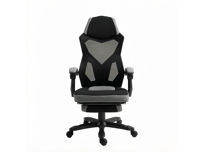  Chaise de bureau ergonomique avec hauteur réglable et repose-pieds, assise rembourrée en résille gris et noir  - Conforama A