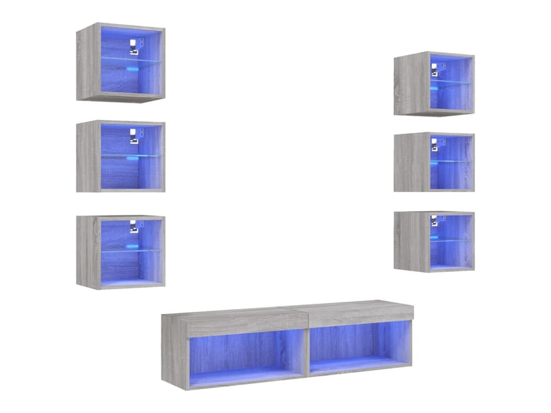  Unités murales tv avec led 8 pcs gris sonoma bois d'ingénierie  - Conforama A