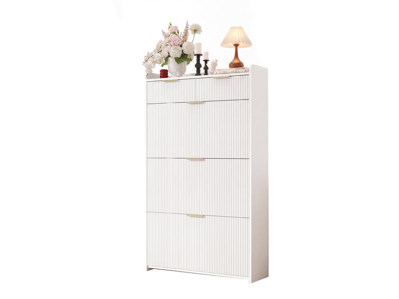  Meuble à chaussures blanc 80 × 25 × 135 cm, panneau de particules, 3 abattants et 2 tiroirs, pour entrée et couloir  - Conforama A