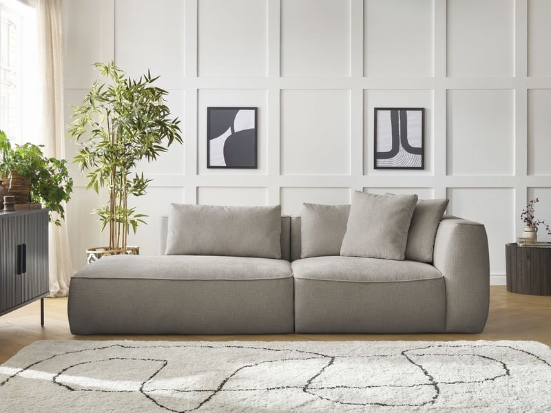  Bobochic canapé droit fixe 3 places leopold tissu texturé taupe  accoudoir droit LEOPOLD - Conforama C