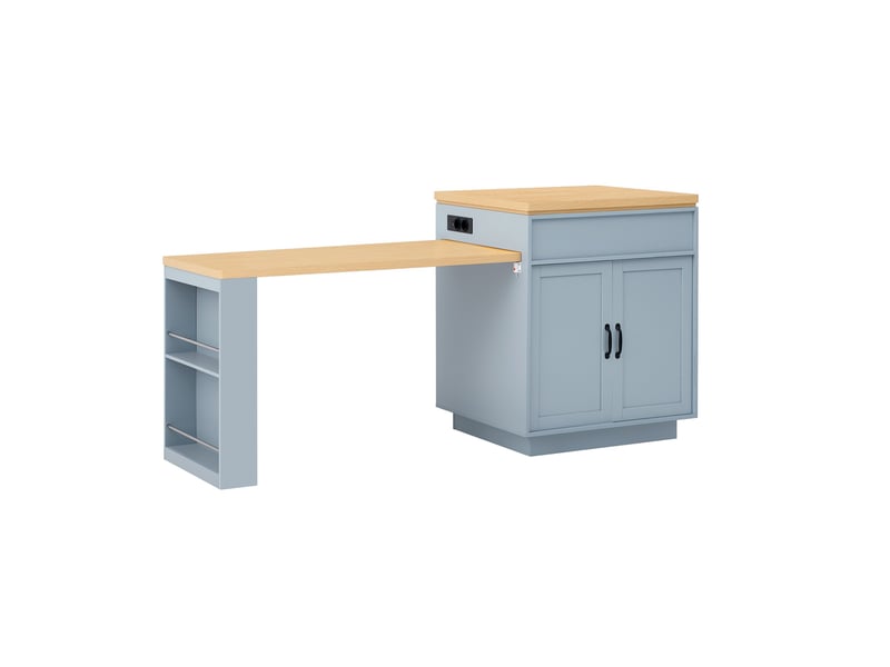  Îlot de cuisine extensible 125,5 à 187,5 cm avec led et station usbusb-c, bleu Fay Lum - Conforama A