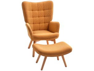 Fauteuil d'appoint avec repose-pieds, fauteuil inclinable aspect velours côtelé, fauteuil avec pieds en bois, pour salon, marron