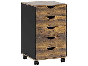 Caisson bureau mobile, meuble rangement sur roulettes avec 5 tiroirs, bois, marron, 40 x 40 x 67 cm