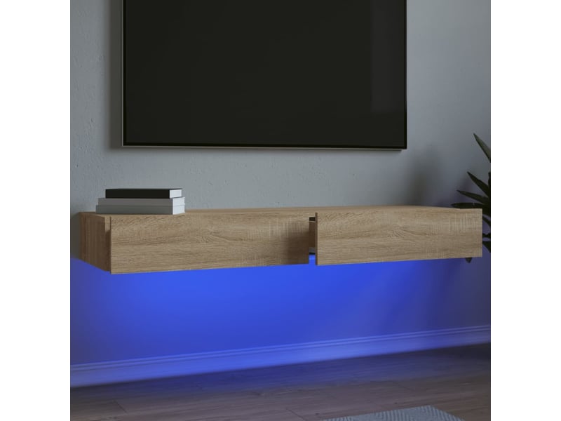 Meubles tv - banc tv - meuble de rangement avec éclairage led 2 pcs chêne sonoma 60x35x15,5 cm - Conforama B