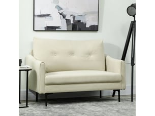 Canapé droit fixe 2 places en tissu beige 124 cm, mousse 16 cm et dossier capitonné, pour petits espaces