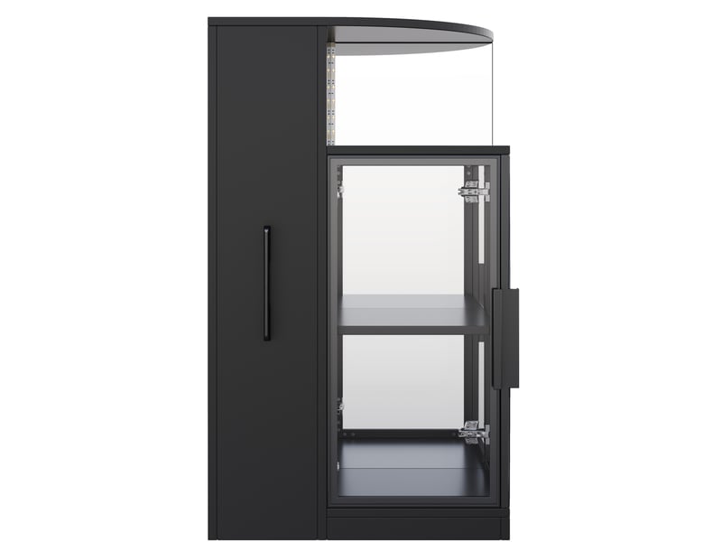  Vitrine de présentation en verre 64 x 42 x 112 cm – noir – led multicolore et rangement coulissant  - Conforama A