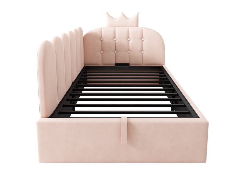  Canapé-lit pour enfant 90 x 200 cm, avec rangement hydraulique, en velours, rose  - Conforama E