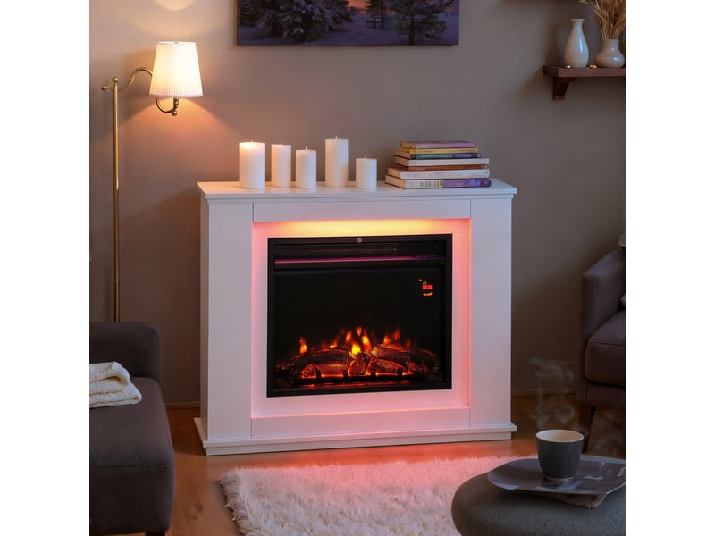  Cheminée électrique avec effet flamme, blanche, 10002000 w, 98 x 25 x 80 cm  - Conforama C