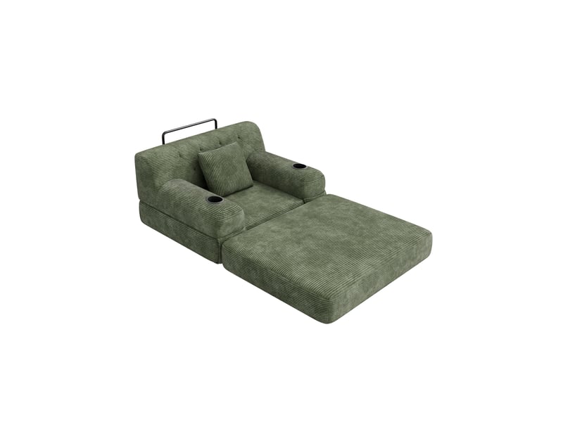  Canapé-lit tcqpz 1 place convertible 107 x 80 x 81 cm dossier haut velours côtelé vert  - Conforama A