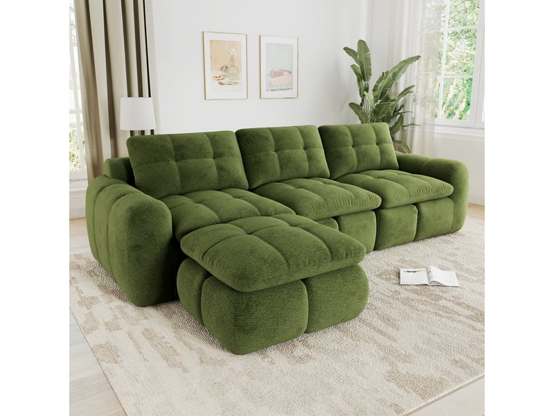  Canapé d’angle modulable 3 places en chenille vert – 264 x 160 x 68 cm Fay Lum - Conforama D