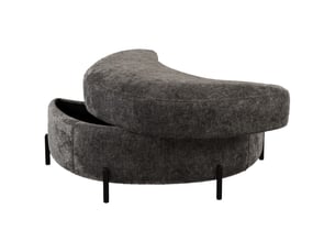 Pouf demi-lune en chenille gris avec plateau, siège rembourré et repose-pieds