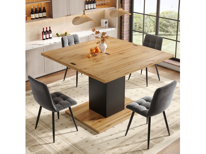 Table à manger extensible avec rangement, 120x120 cm dépliée, mdf, coloris naturel - Conforama D