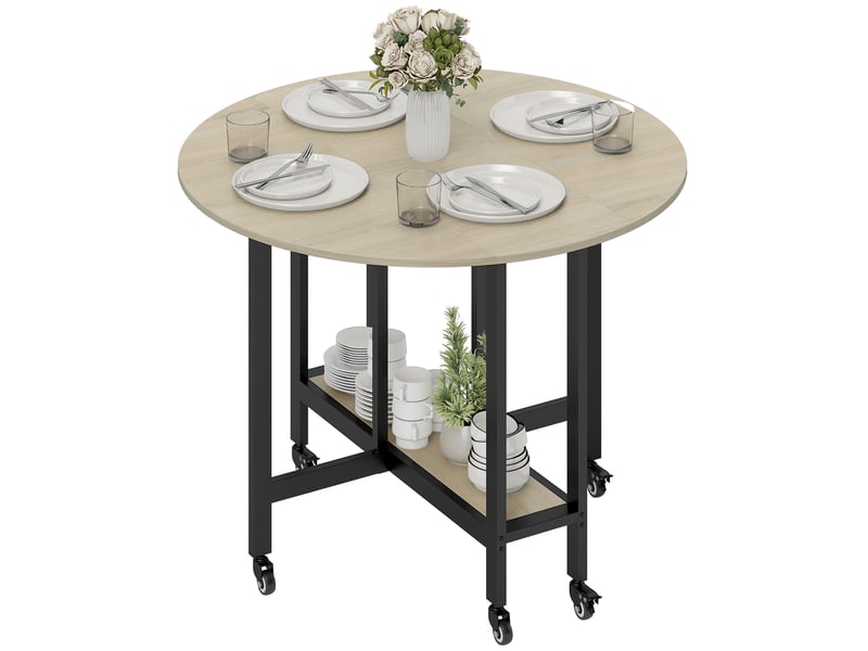  Table pliante, table avec étagère ouverte, table de cuisine roulante pour salle à manger, petits espaces, naturelle  - Conforama B
