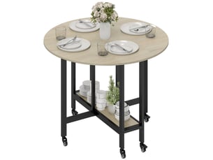 Table pliante, table avec étagère ouverte, table de cuisine roulante pour salle à manger, petits espaces, naturelle