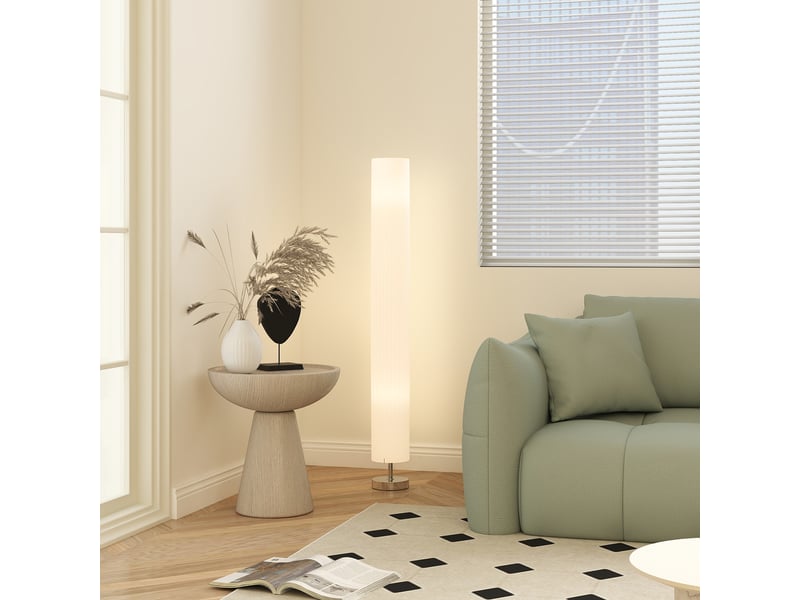  Lampe lampadaire colonne sur pied moderne lumière tamisée 40 w 14l x 14l x 120h cm inox blanc  - Conforama C
