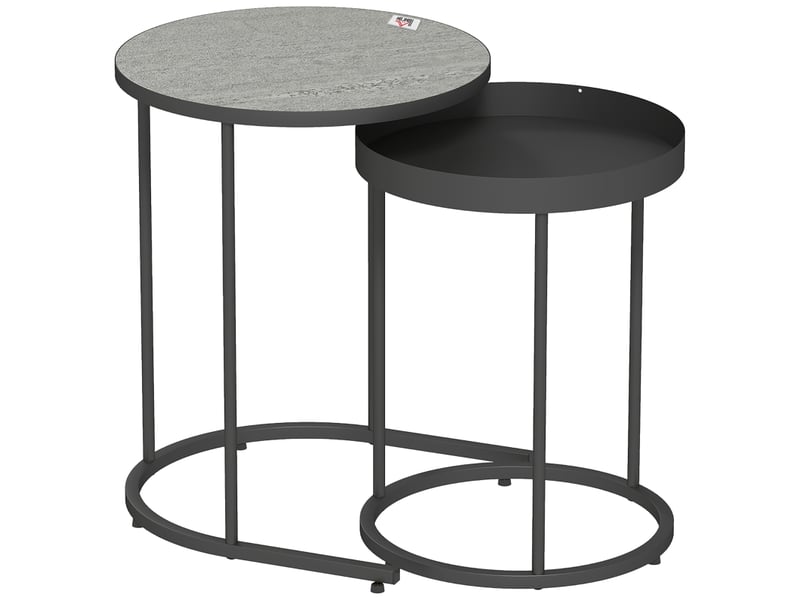  Tables basses gigognes rondes avec plateau rebordé pour salon en mdf et métal ø42×54 cm gris  - Conforama A