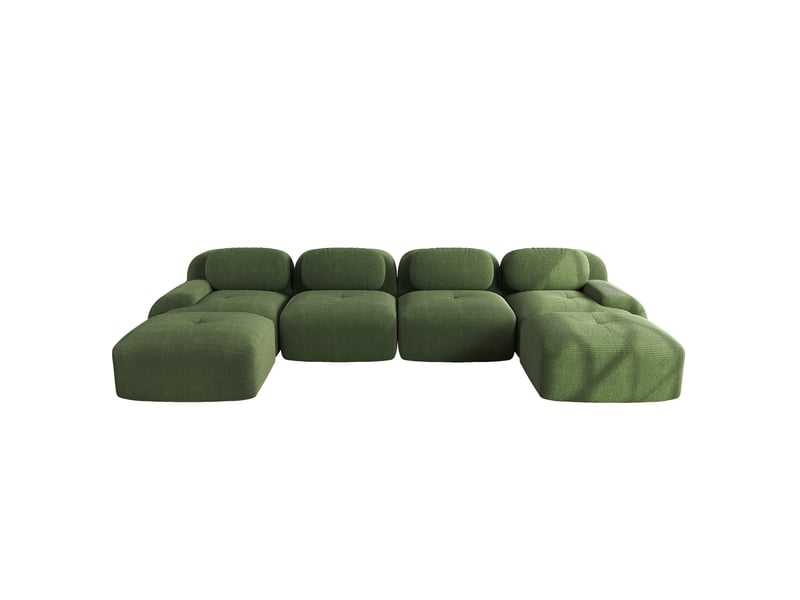 Canapé d'angle modulable en u vert en velours côtelé avec accoudoirs larges et mousse 32d - Conforama A