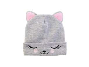 Bonnet enfant chat 21cm gris & rose