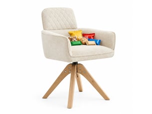 Chaise de salle à manger lot de 2 pivotante à 360°  - accoudoirs, pieds bois, tissu - crème
