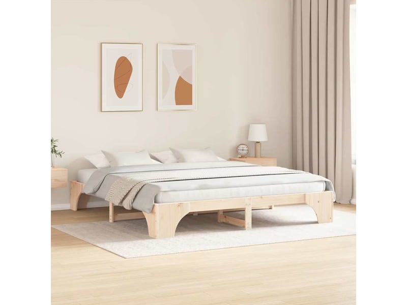 Lit double- lit adulte - cadre de lit naturel 200 x 200 cm pin massif - Conforama B