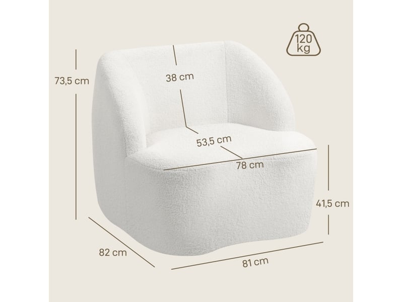 Fauteuil rembourré à dossier épais, base antidérapante et design incurvé en polyester blanc crème - Conforama C