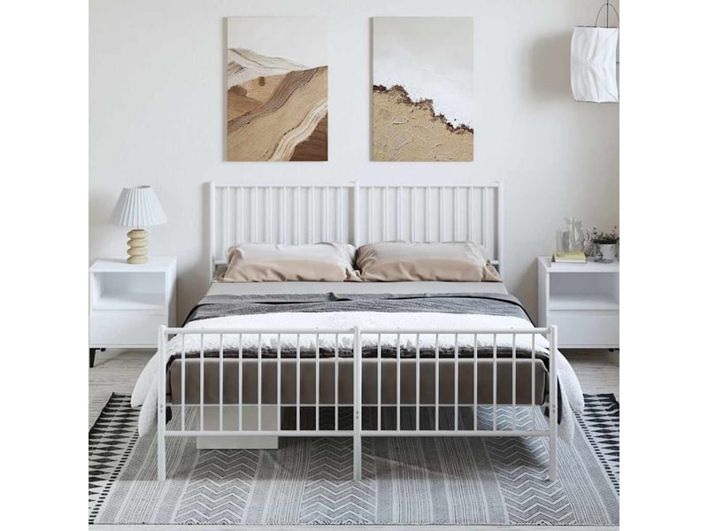  Lit double- lit adulte -  cadre de lit métal sans matelas et pied de lit blanc 150x200 cm  - Conforama D