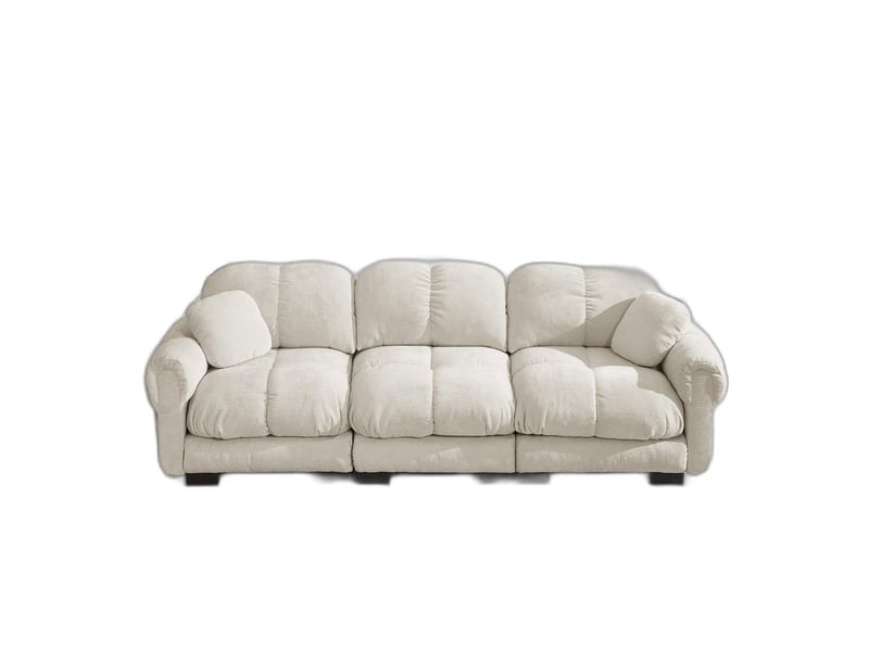  Canapé 3 places effet nuage en tissu chenille kaki clair, assises épaisses, dossier ergonomique et 2 coussins décoratifs SF20260031004 - Conforama A