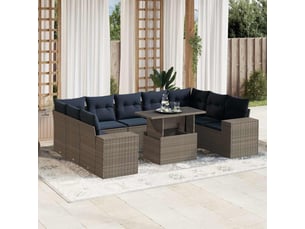 Vidaxl ensemble de canapé de jardin 10 pcs avec coussins gris résine tressée