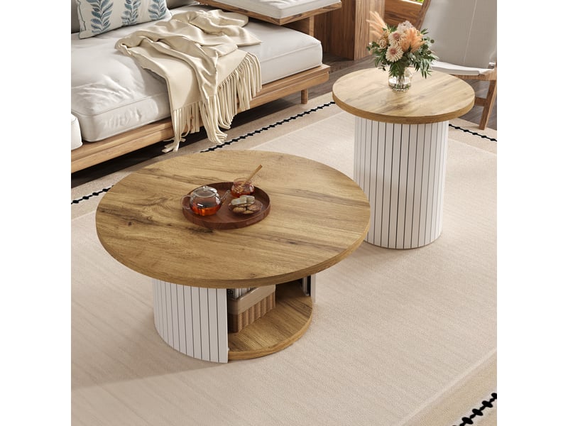  Ensemble de 2 tables basses rondes avec rangement, naturel, 75,45 cm Fay Lum - Conforama R