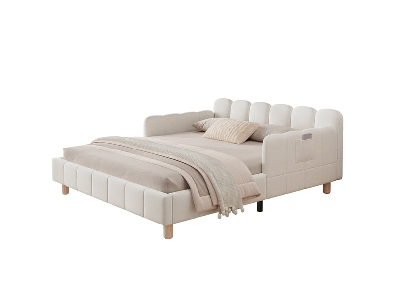  Lit enfant 140x190 cm avec sommier à lattes et barrière de sécurité beige sans matelas  - Conforama A