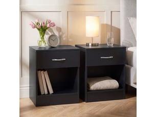 Table de chevet riano, commode de nuit, chambre, 47x40x36cm, set de 2, 1 tiroir, noir