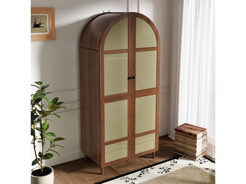 Armoire 80x50x179 cm avec penderie, tiroirs et portes arrondies coloris noyer - Conforama E