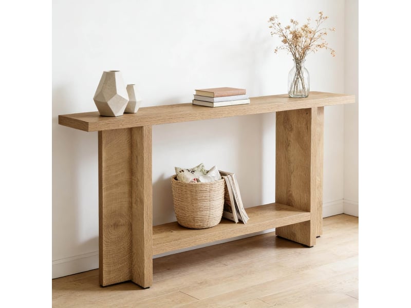  Table console 150x30x80 cm double niveau mdf marron  - Conforama D