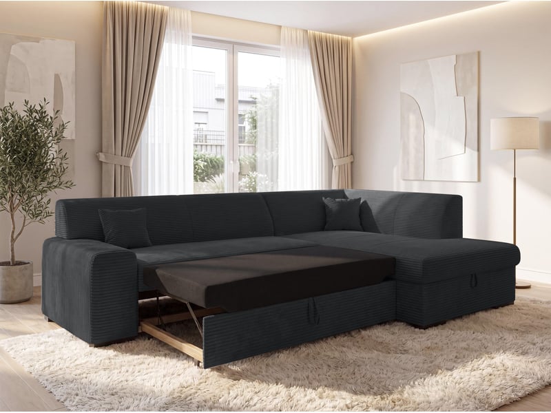 Canapé d'angle convertible lucera 260 cm avec coffre – noir Lucera - Conforama B