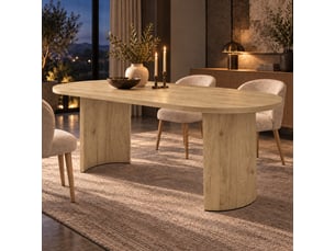 Table à manger 200 x 90 cm, 6-8 personnes, plateau mdf 28 mm, coins arrondis, pieds incurvés, style moderne, coloris chêne