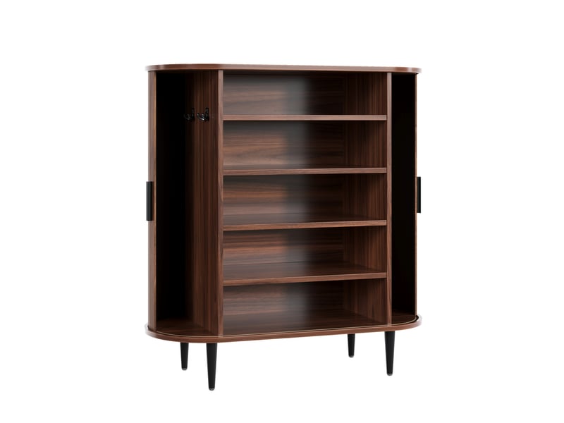 Buffet haut de rangement 85 x 40 x 93 cm – naturel – 2 portes coulissantes à rideau et 4 crochets - Conforama D