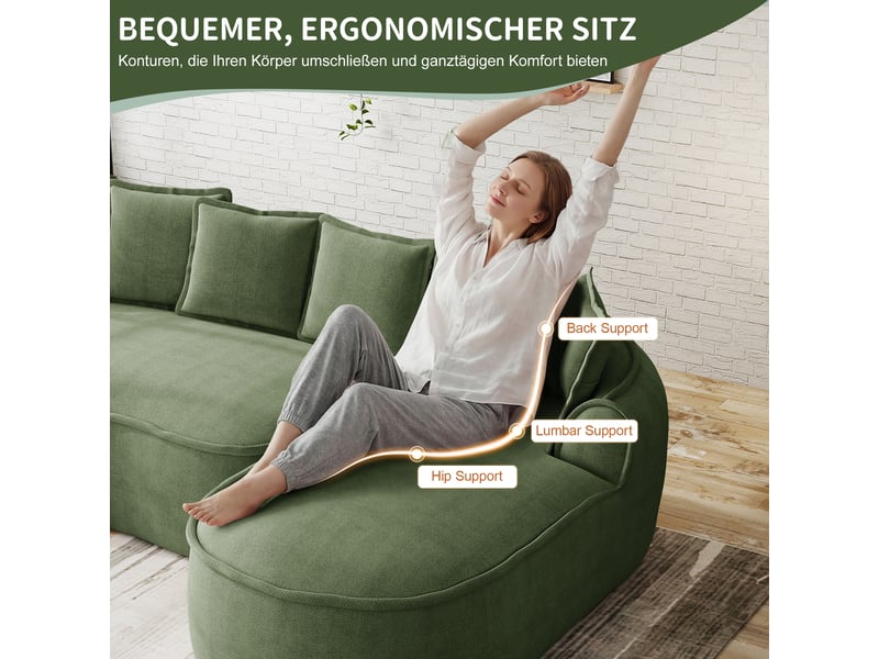  Canapé modulable - 252x164x67 cm - tissu chenille - configuration modulable - assise profonde - mobilier de salon - vert CozyNest - Conforama E