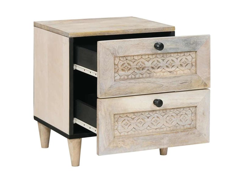 Table de chevet beige 40 x 33 x 46 cm bois d'acacia massif - Conforama A