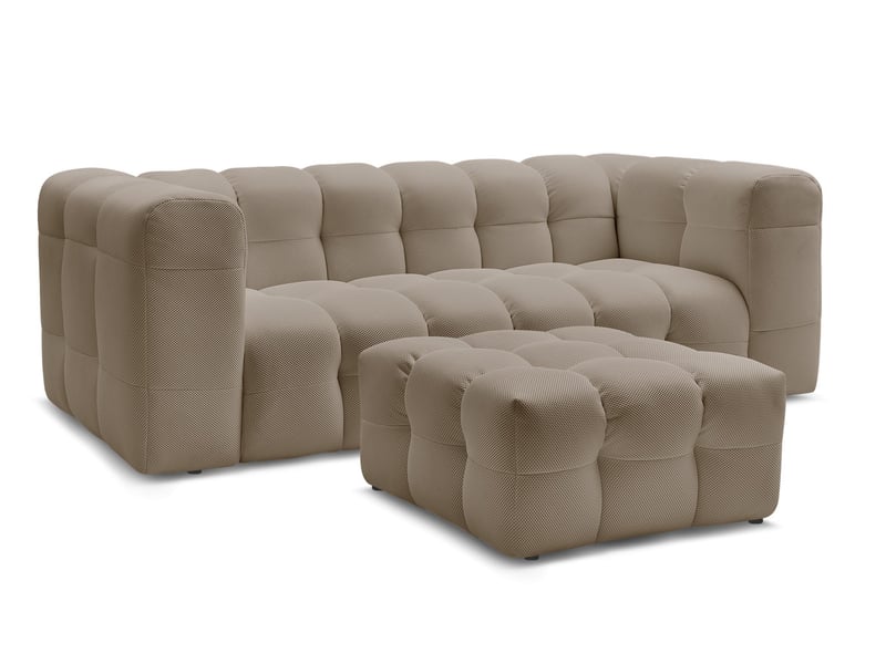  Bobochic canapé droit fixe 3 places cloud tissu mesh avec pouf taupe CLOUD - Conforama A