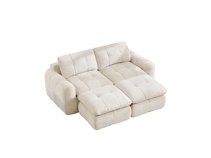 Canapé modulaire 2 places sans cadre, canapé droit, housse chenille beige, sans montage, 2 poufs pour salon et appartements