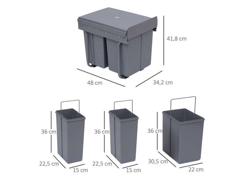  Poubelle coulissante sous évier 3 bacs 40l en acier gris 48x34,2x41,8 cm  - Conforama C