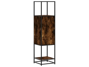 Buffet haut - bahut - meuble de rangement chêne fumé 35,5x35x139 cm bois d'ingénierie métal