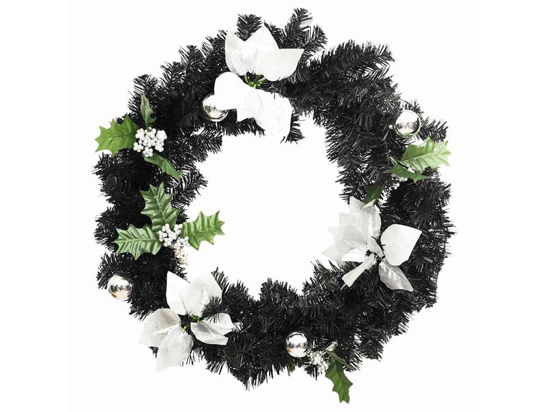  Couronne de noël avec lumières led noir 60 cm pvc  - Conforama C