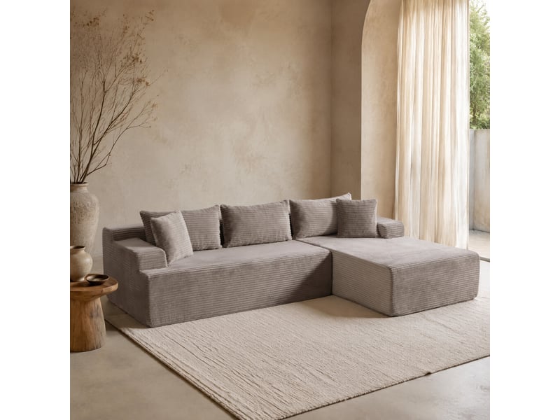  Canapé d'angle modulable 4 places en chenille gris avec méridienne droite  - Conforama D